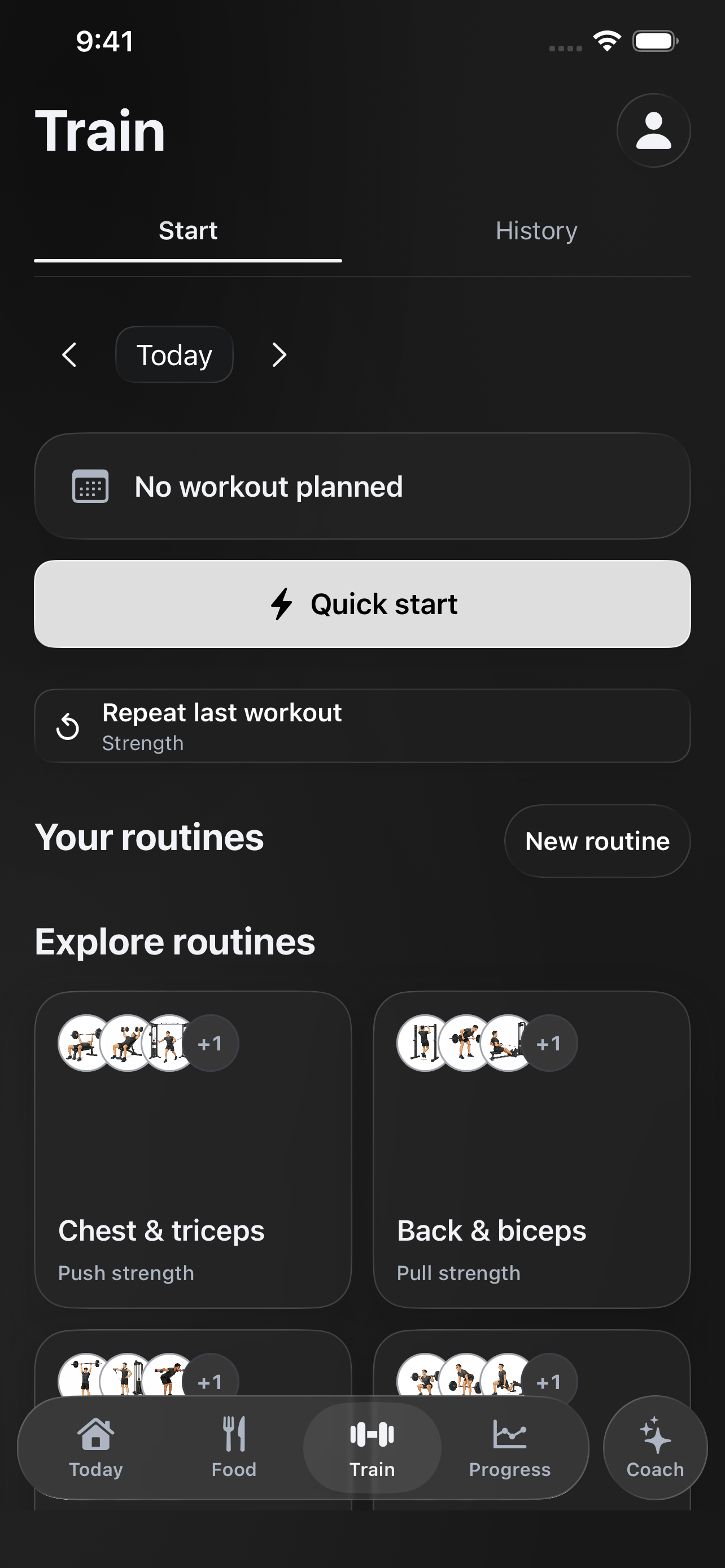 Form workout and routine screen