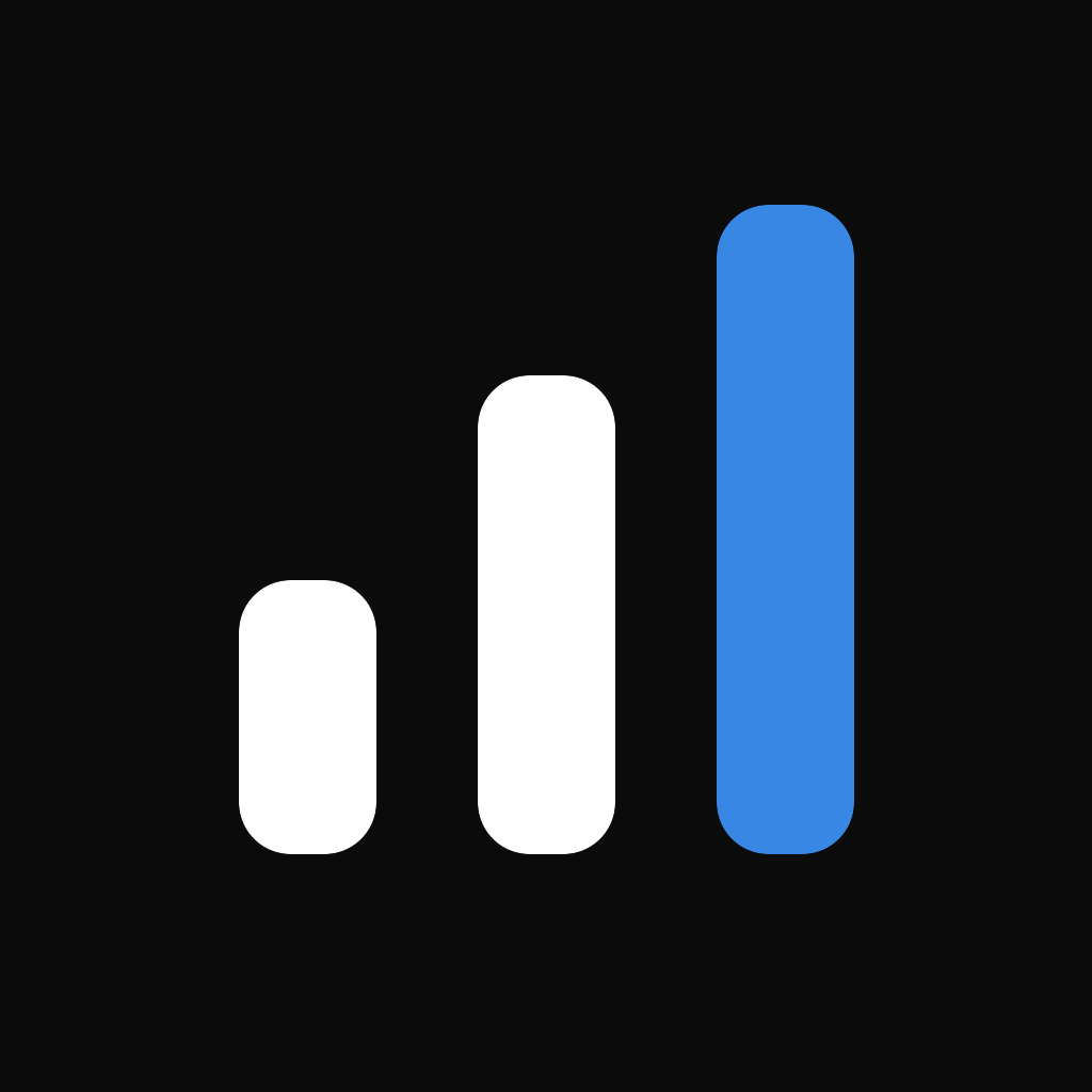 Rally app icon with three ascending bars on black